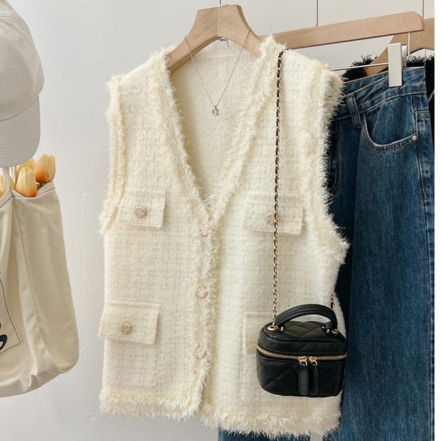 Vネック ツイード ジレ 3412472