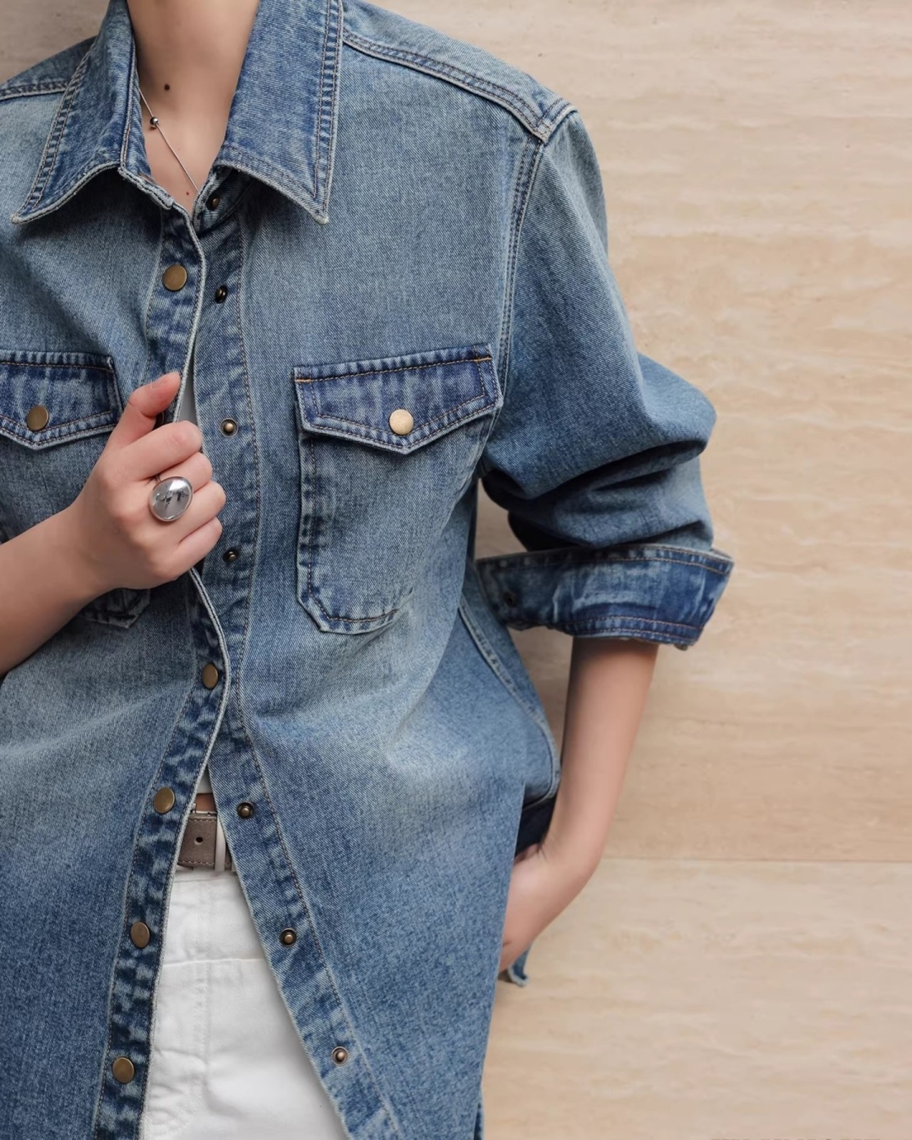 Vintage like relax denim Shirt L0096