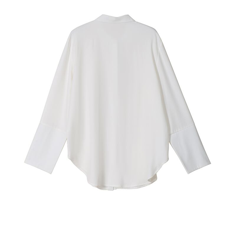 E0097 トップス ブラウス ロングシャツ ポリエステル 襟付き 長袖 無地