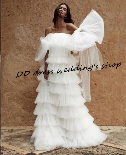 高品質！ベアトップ 姫袖 ウエディングドレス プリンセスライン  