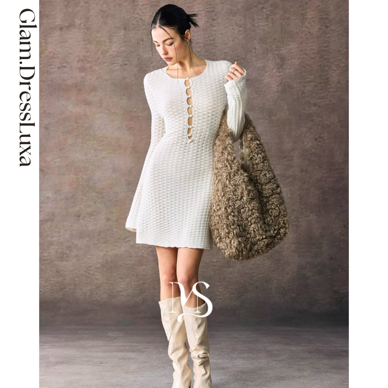 Front Button Texture Knit Dress/2color_W970