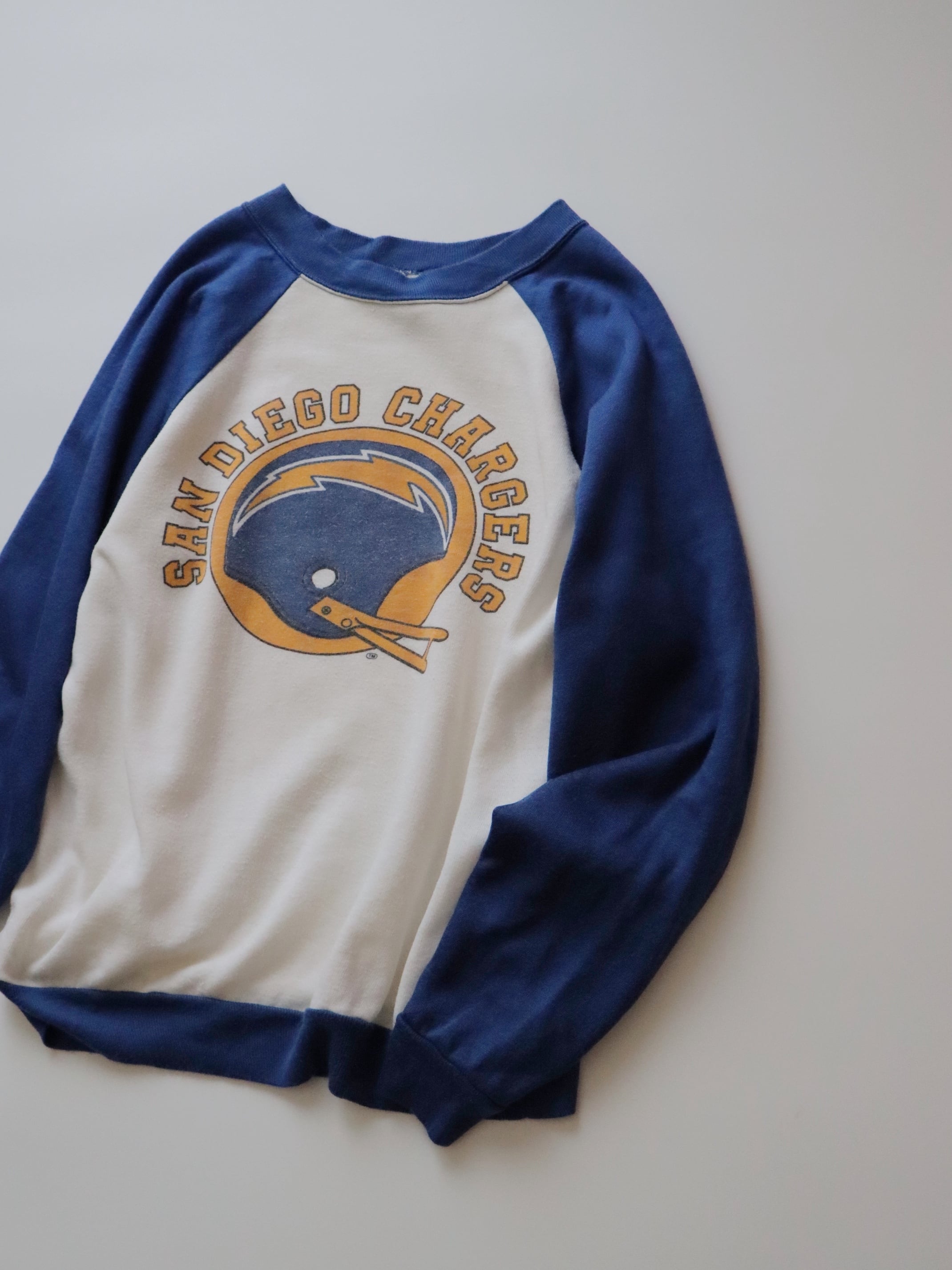 ●70-80s 染込み San Diego Chargers design print sweat T shirt