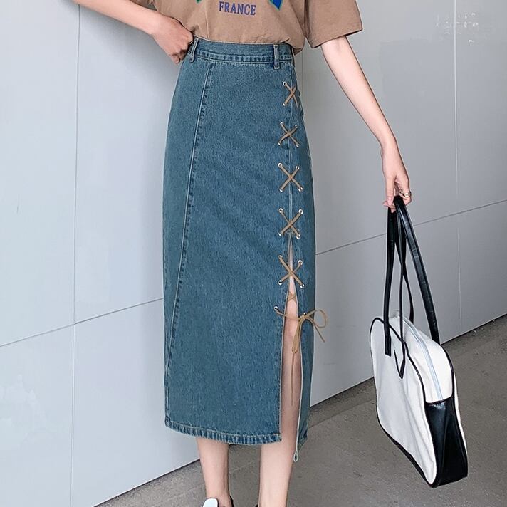 スカート レディース デニムスカート ペンシルスカート ミモレ丈 レースアップ ボヘミアン ミディアム丈 Aライン スリット ハイウエスト かわいい 大人可愛い シンプル カジュアル 大人 上品 おしゃれ ナチュラル こなれ感 キュート ガーリー 個性的 XS S M L XL 無地 オールシーズン 10代 20代 30代 40代 通勤 学生 通学 デート お出かけ 女子会 着回し 普段使い ファッション コーデ スタイル 楽ちん モテ 体型カバー トレンド 流行 インスタ映え ブルー 送料無料