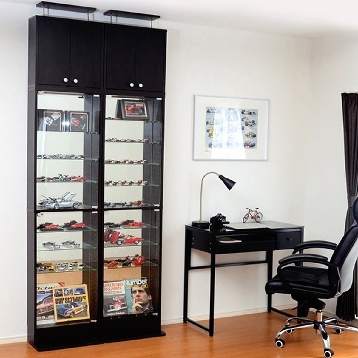 コレクションラック Luke-ルーク 浅型ハイタイプ セット 本体+上置き コレクションケース 壁面収納