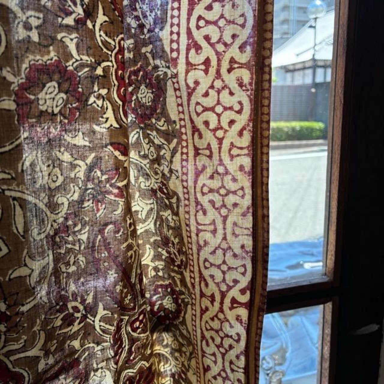 India Bagru print curtain　インド　バグループリントカーテン　105×178cm　ブラウン　カーテンポール　暖簾　レースカーテン　木版プリント　草木染め
