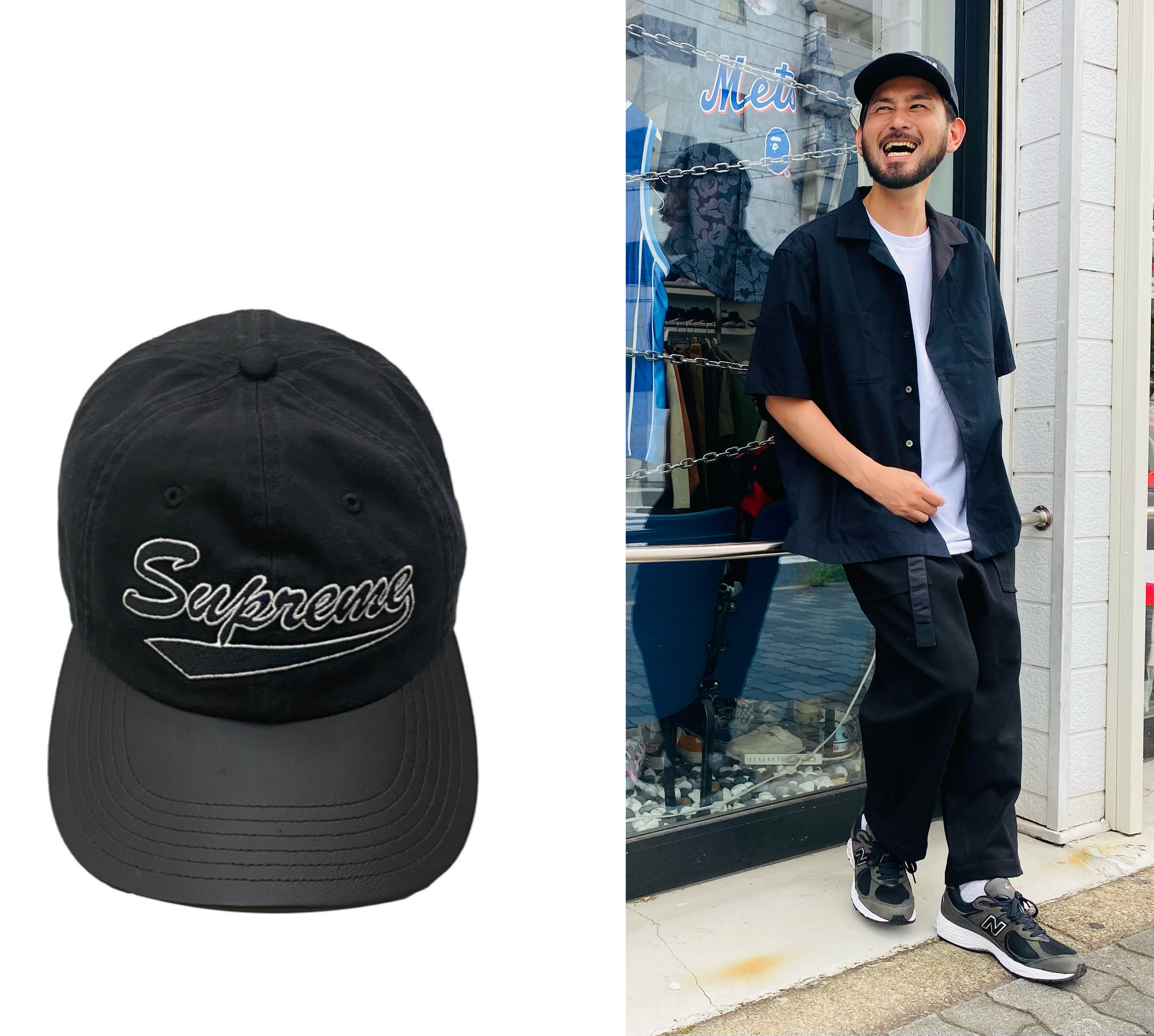 Supreme LEATHER VISOR 6 PANEL CAMP CAP BLACK KF   BRAND