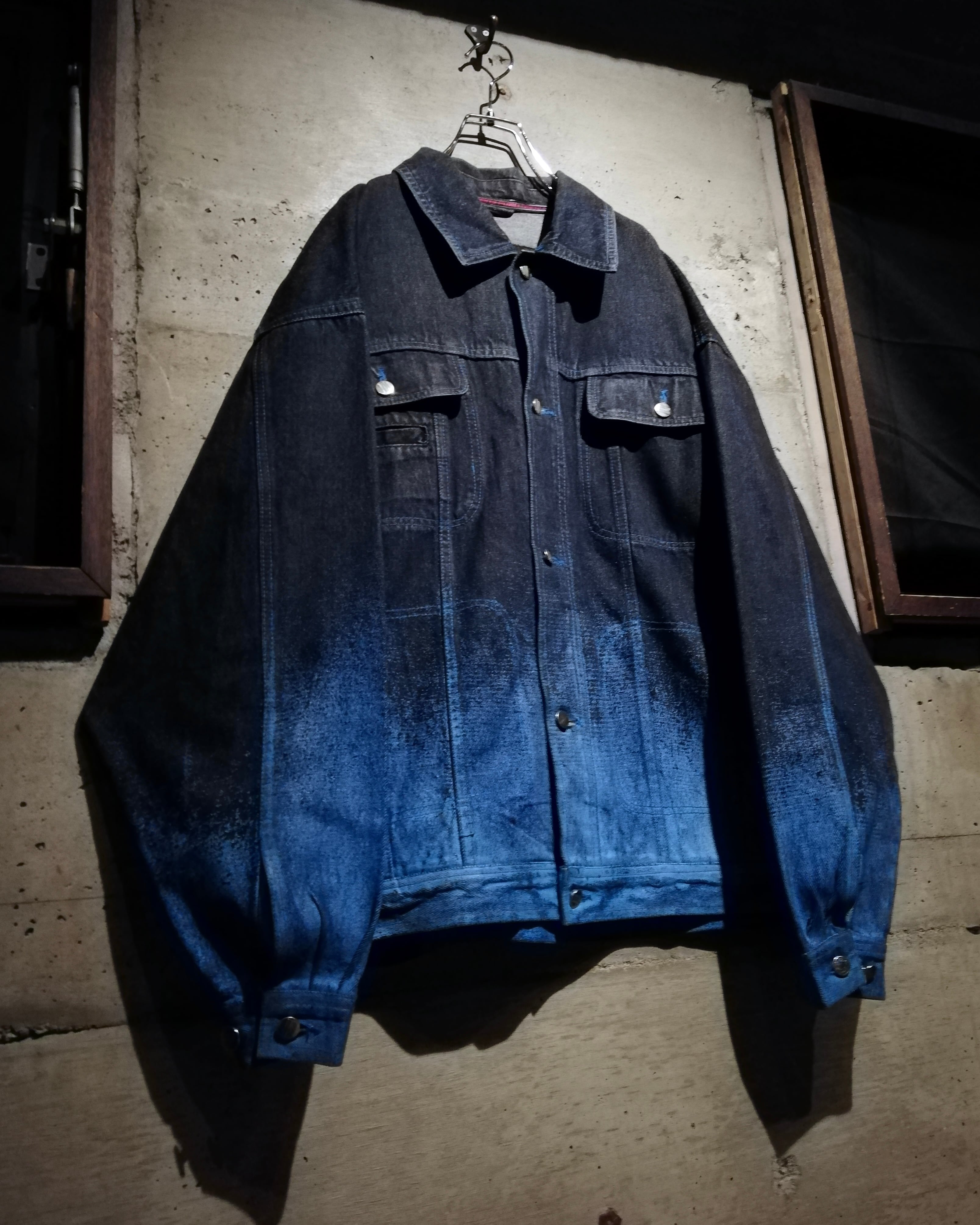 Caka】“FUBU” Gradation Paint × Logo Embroidery Vintage Loose Denim