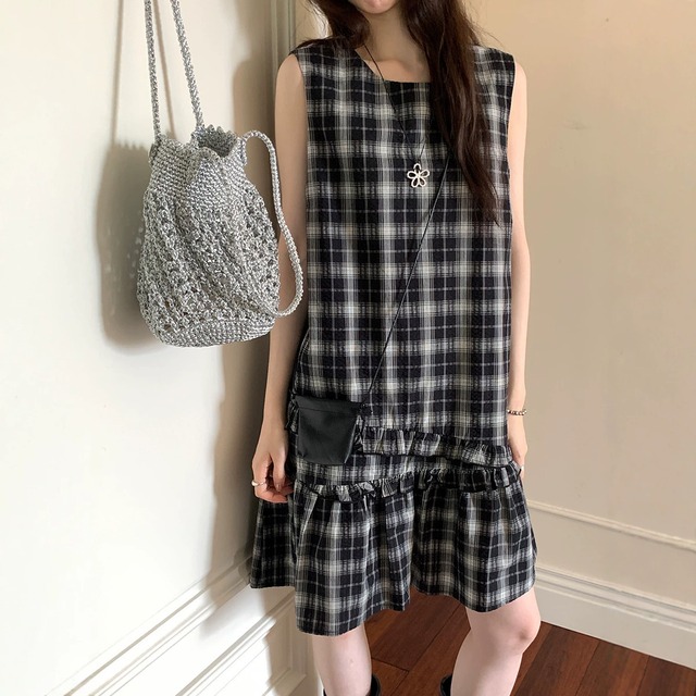 【ワンピース】 ワンピース レディース 夏 おしゃれ きれいめ マーメイド 可愛い 春 夏 秋 20代 30代 40代 50代 婚活 顔合わせ 謝恩会 二次会 大人 可愛い カジュアル コットン チェック ブラック 黒 S M