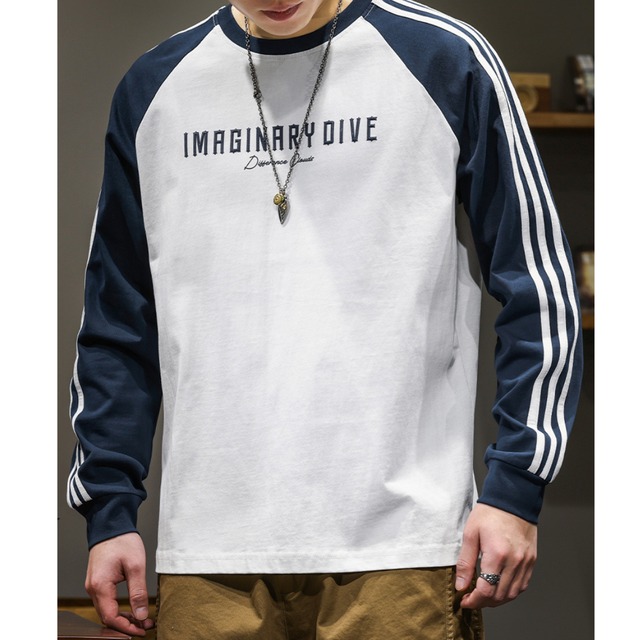 ストライプスリーブクルーネックロングスリーブTシャツ 2カラー 10849