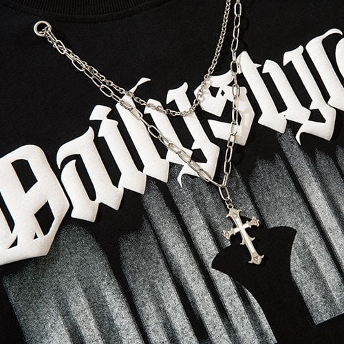 2color ユニセックス Tシャツ 長袖 クロスネックレス装飾 ロンT