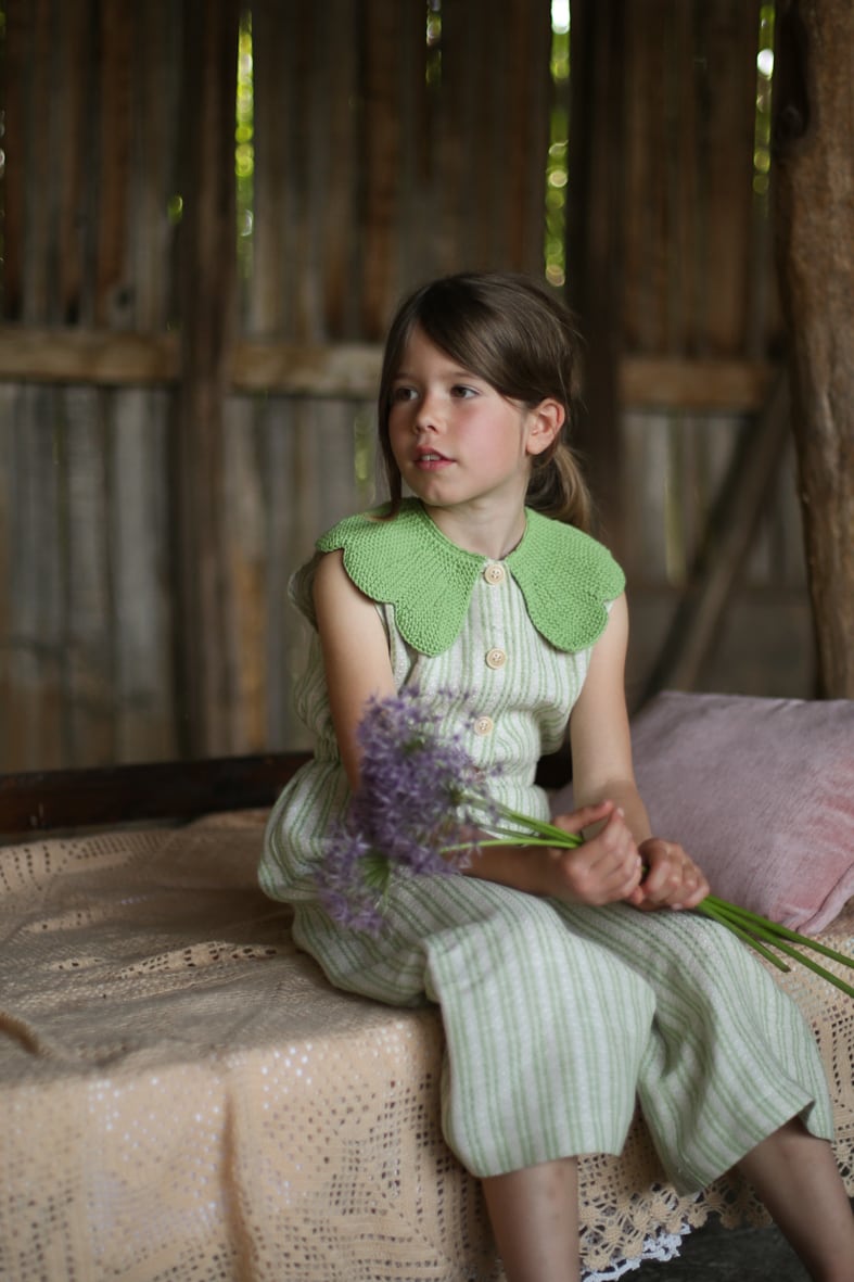 Kalinka/Cordelia Overall-Green Stripe ［2Y,4Y］ | Treize 