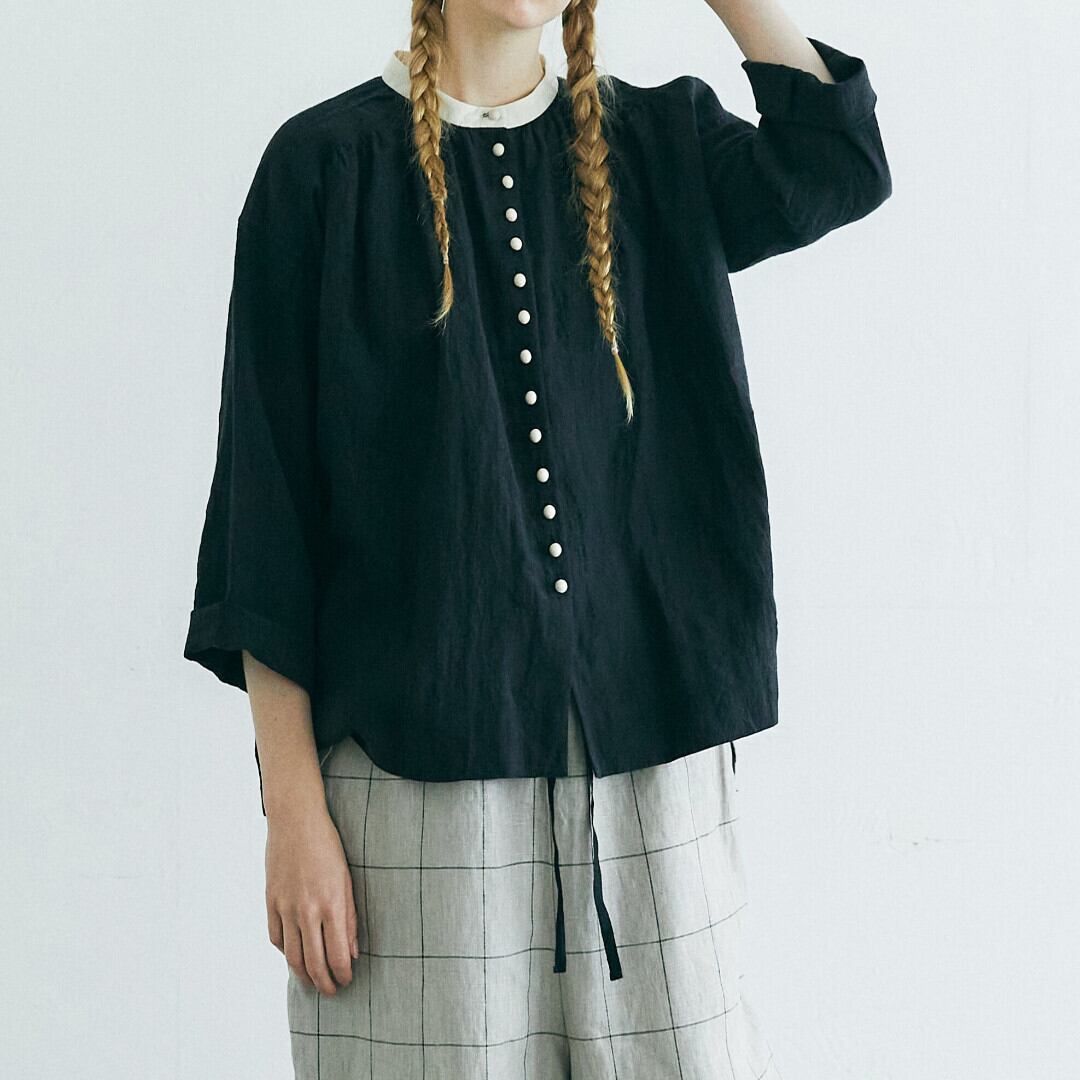 MAGALI マガリ ベルギーリネン・アンティーク・ブラウス・ブラック