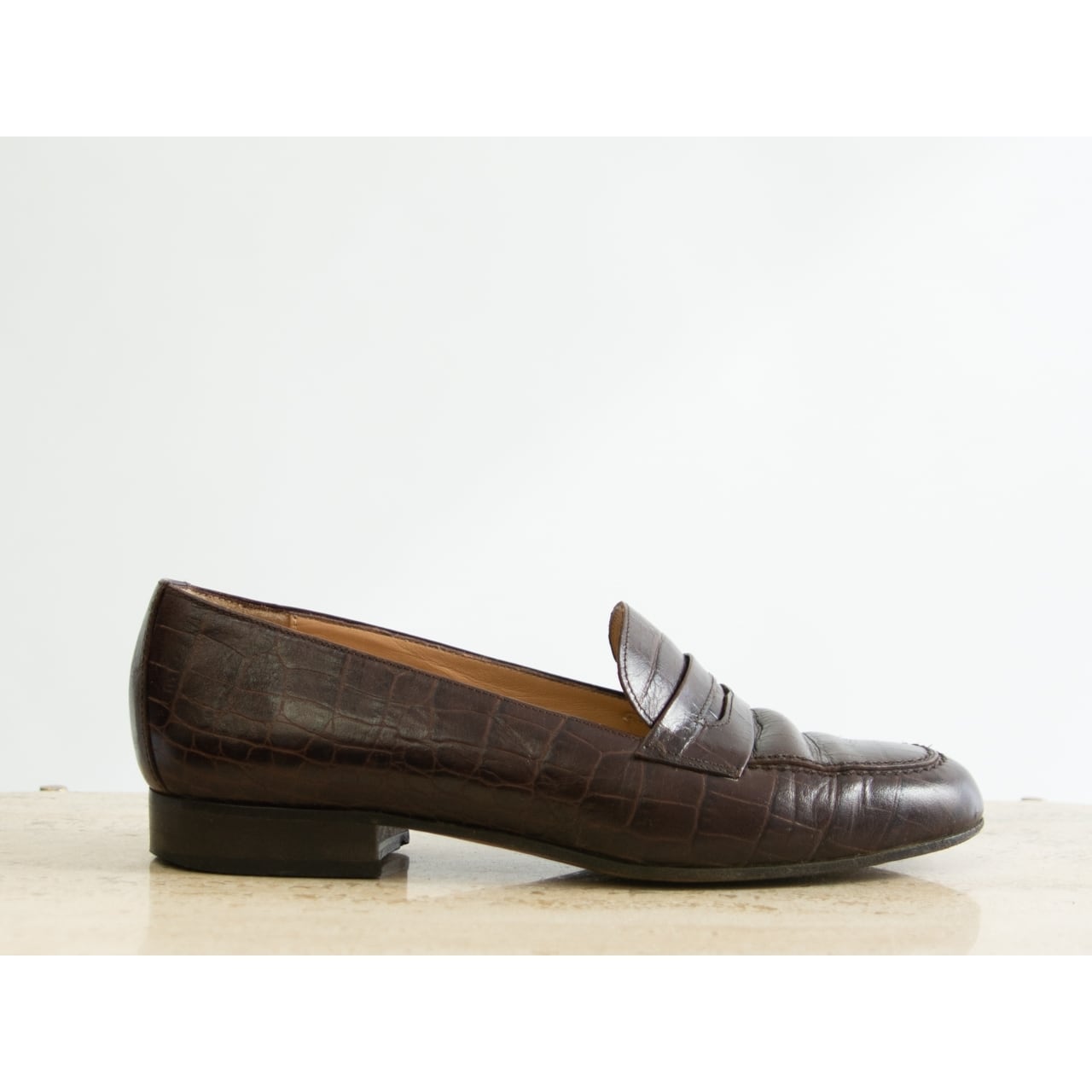 【RALPH LAUREN】Made in Italy Leather Loafer 6B（ラルフローレン イタリア製レザーローファー クロコ型押し 22.5-23cm相当）