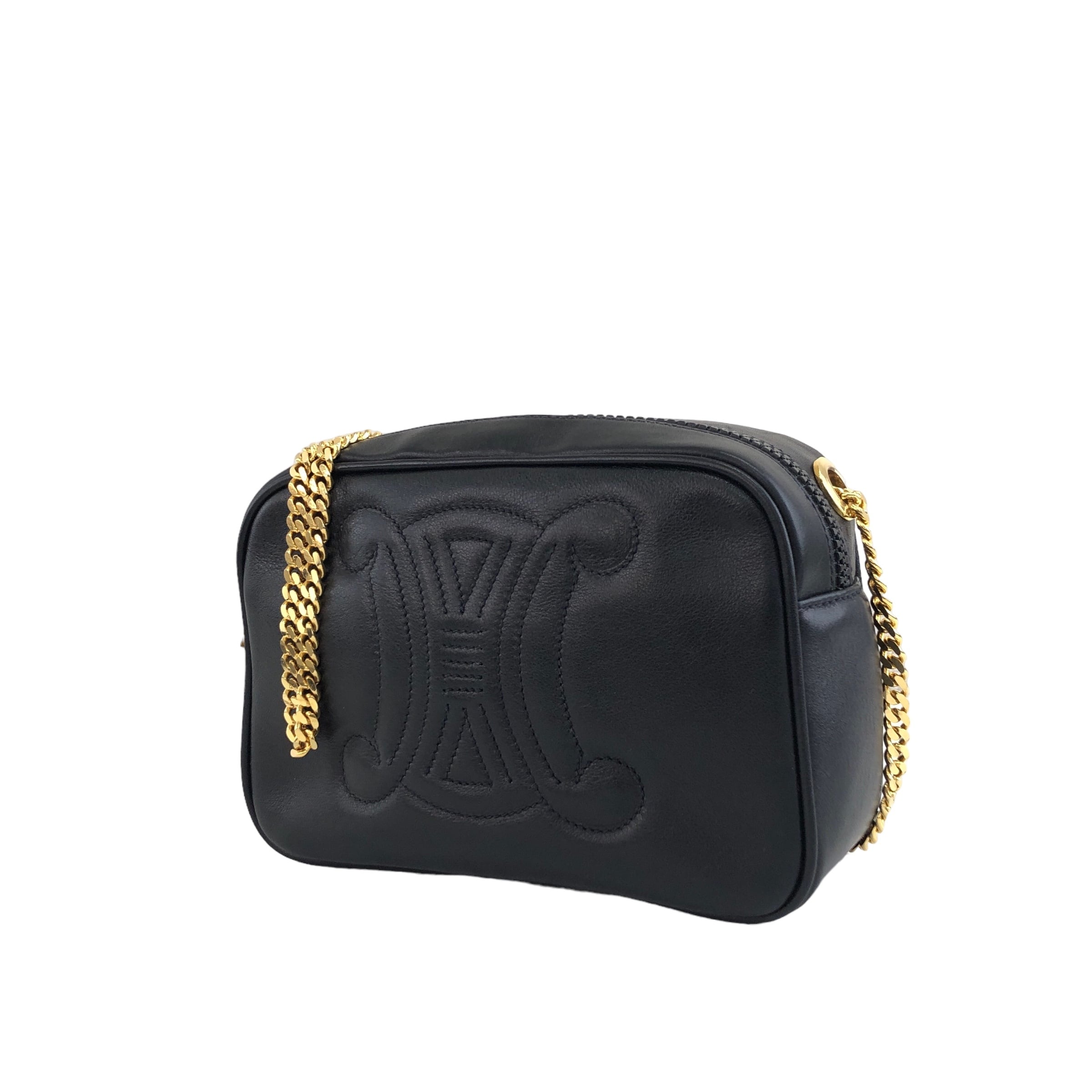 美品 OLD CELINE オールド セリーヌ ショルダーバッグ　トリオンフ 黒 CELINE セリーヌ トリオンフ レザー チェーン ショルダーバッグ
