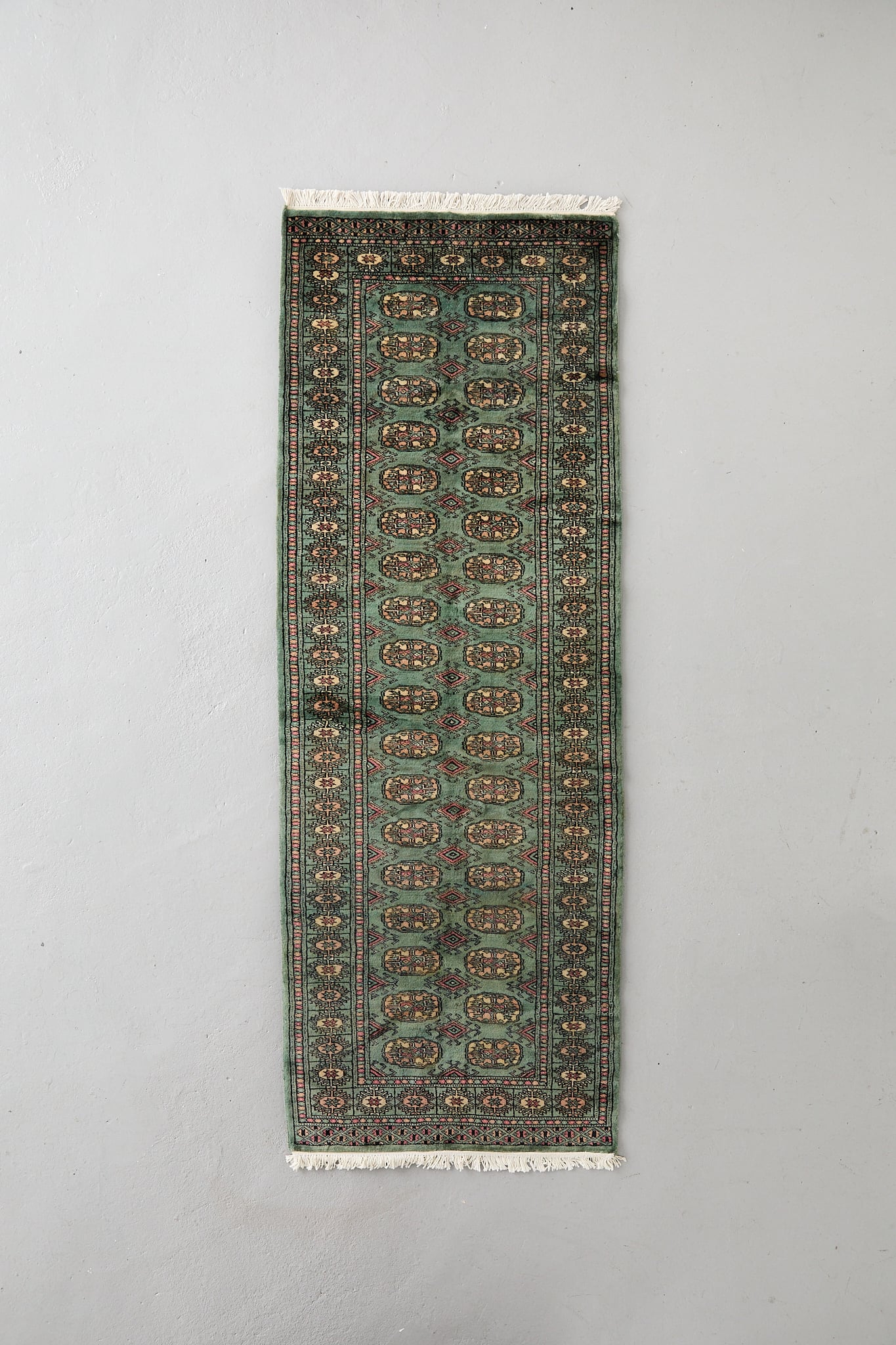 No.223 ヴィンテージラグ トライバルラグ(227×78cm)グリーン ブラック ブラウン サンド