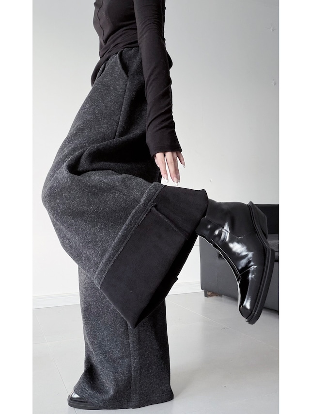Brushed-lined drawstring wool wide-leg pants 2color [T2677]