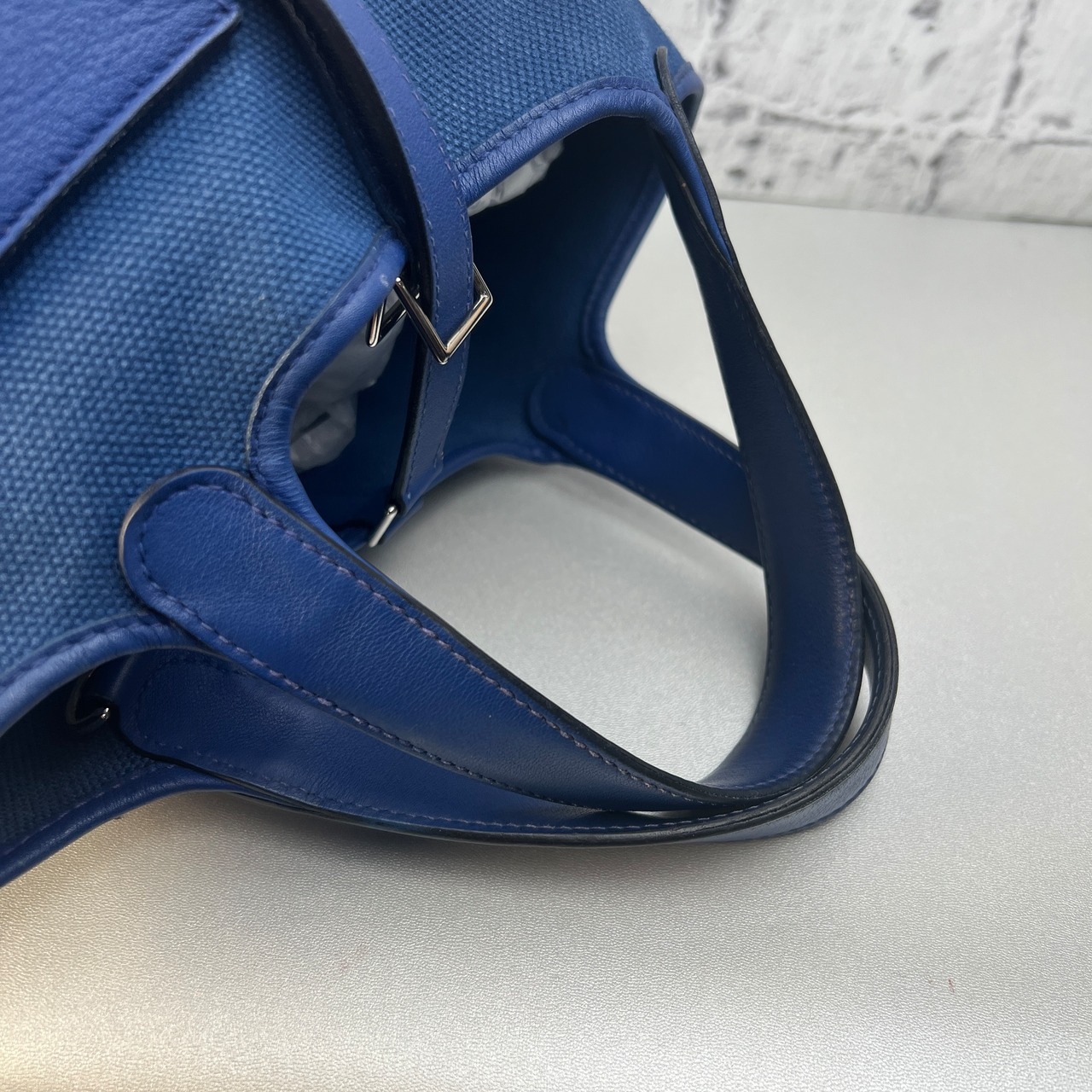 HERMES エルメス ピコタン  刻印U キャンバス ハンドバッグ ブルー A-10011