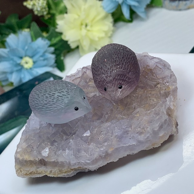 ハリネズミさんが住み着いついている☆ヤオガンシャン産・パープルフローライト原石