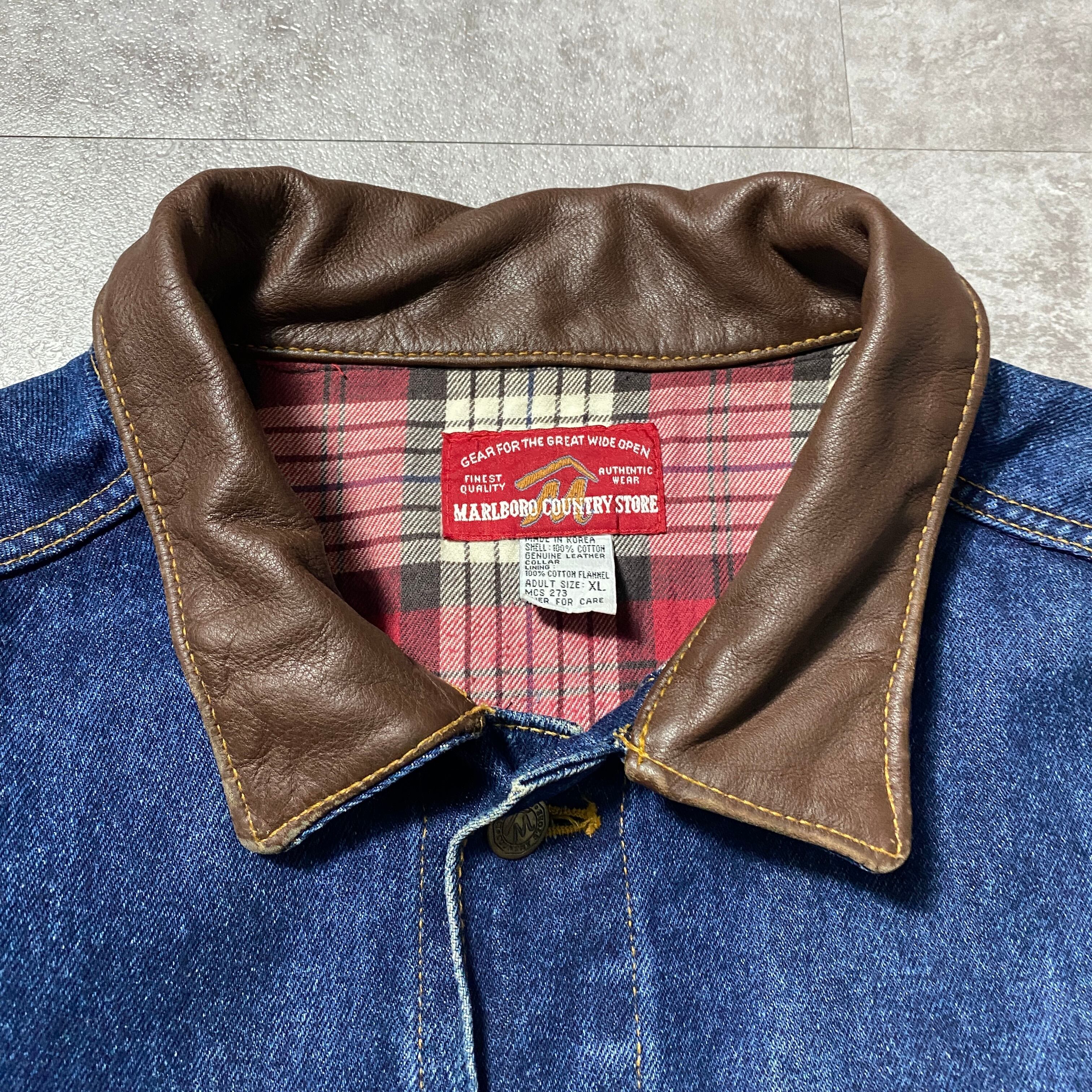 Size.XL】90's Marlboro マルボロ レザー襟 デニムジャケット