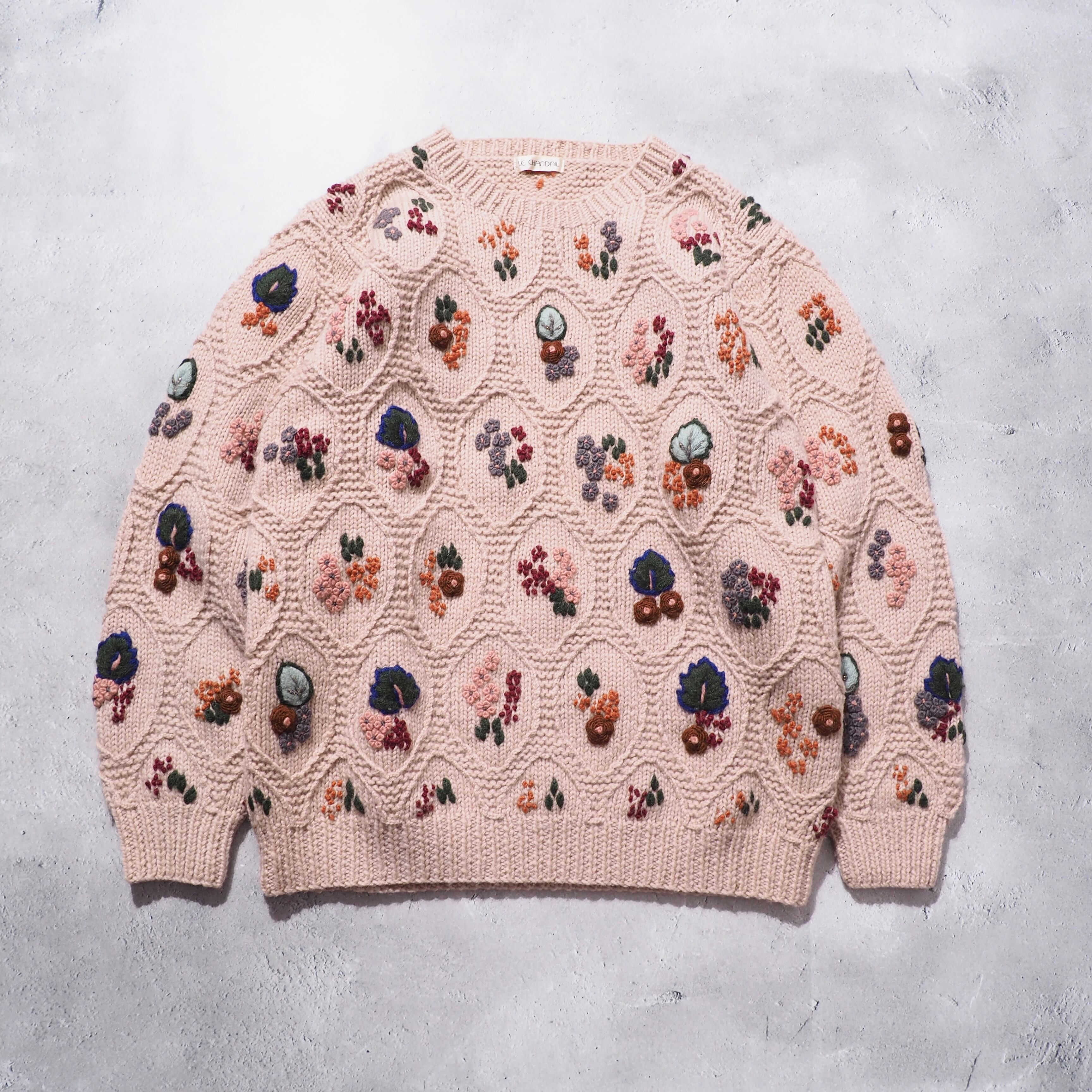 1990s Cherry Blossom Beautiful Flower Embbossed vintage wool Knit