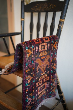 【516】Vintage Afghan Baluch camel neck rug 1980's