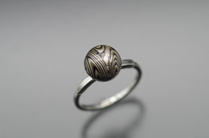 木目金玉リング(銀、赤銅、四分一) Mokumegane-tama Ring (Silver,shakudo,shibuichi)