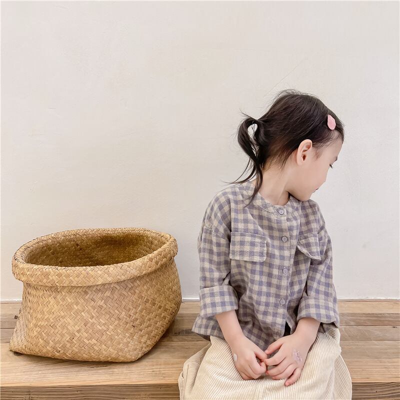 【即納】ノーカラーチェックシャツ|海外子供服|韓国子供服