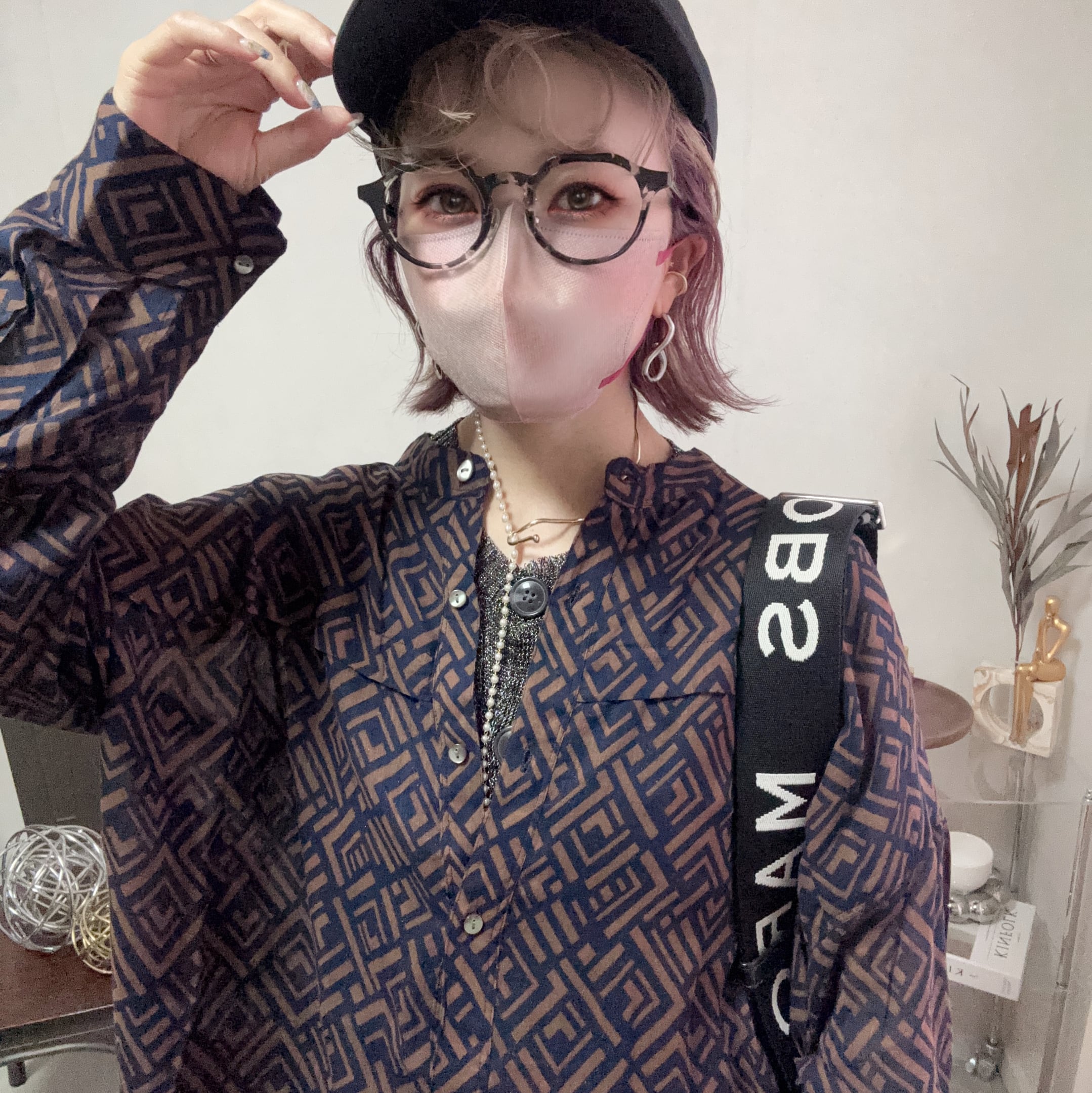 geometric pattern back gather SH【Navy】