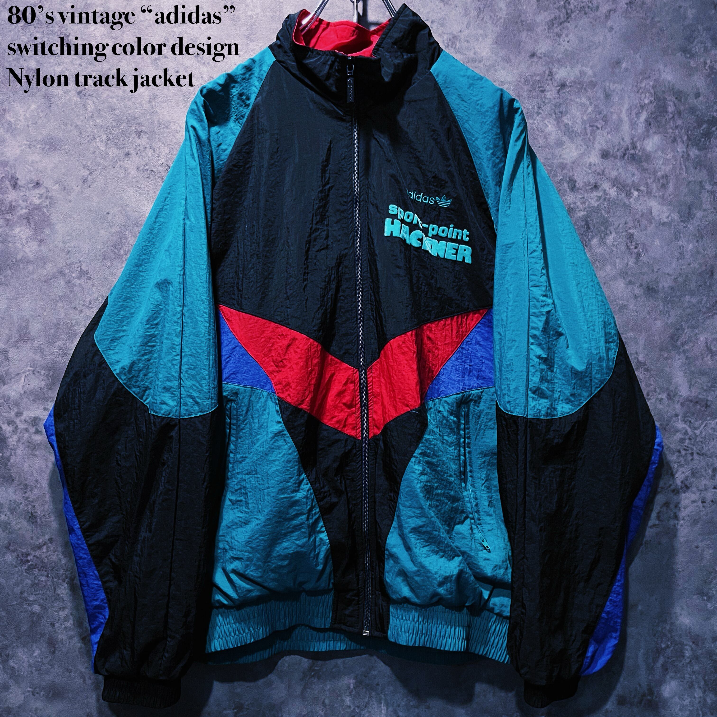 【doppio】80’s vintage “adidas” switching color design Nylon track jacket