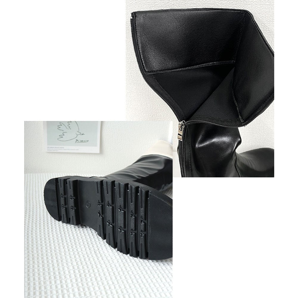 ジョッキーブーツ レディース 秋冬 韓国 厚底 PUレザー ロングブーツ 大人 きれいめ シンプル 通勤 太ヒール 歩きやすい 履きやすい 大人可愛い 大人女子