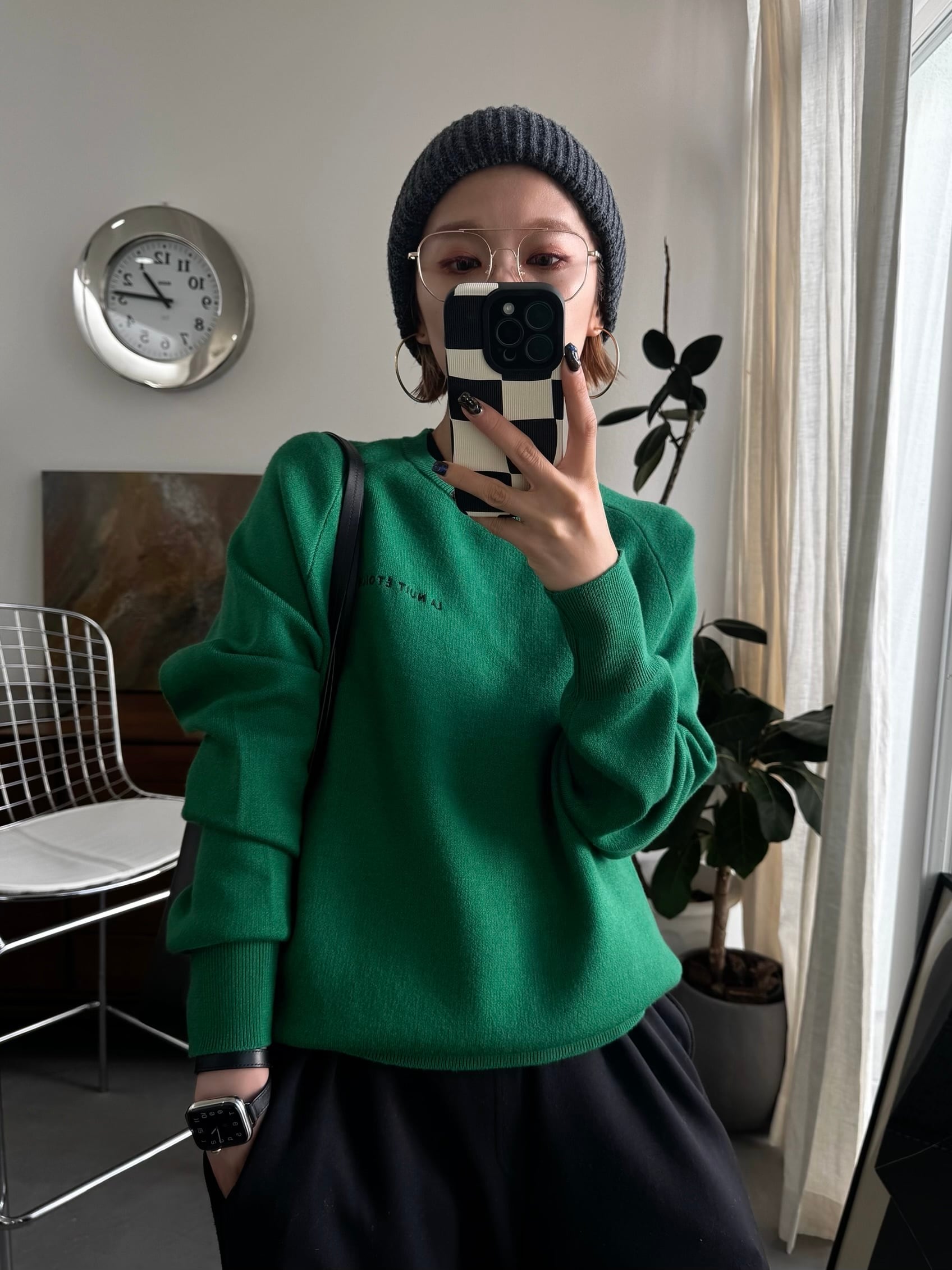 刺繍ロゴスウェットライクKnit/グリーン | CFT.