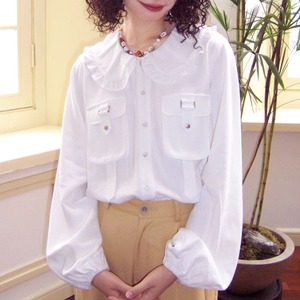 Doll Collar Linen Pocket Loose Shirt