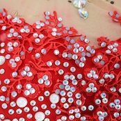 社交ダンス 衣装 スタンダードドレス ドレス ワンピース 赤 フリル レース デモ 競技 ダンス パーティ 発表会 豪華 華やか 真っ赤 上品 レッド系 フリルレース おしゃれ デザイン 競技用 衣装 女性用 パフォーマンス ステージ衣装 ステージパフォーマンス