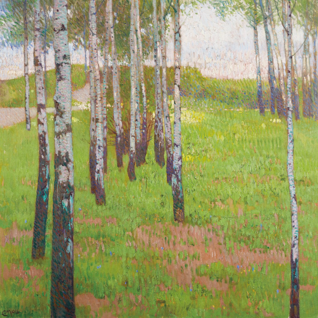 [額縁付き] Birch grove in the evening light カール・モル アートポスター 323×323mm 風景画 額装 天然木 ポスターフレーム 木製 絵画 日本製 APFS029 - 7