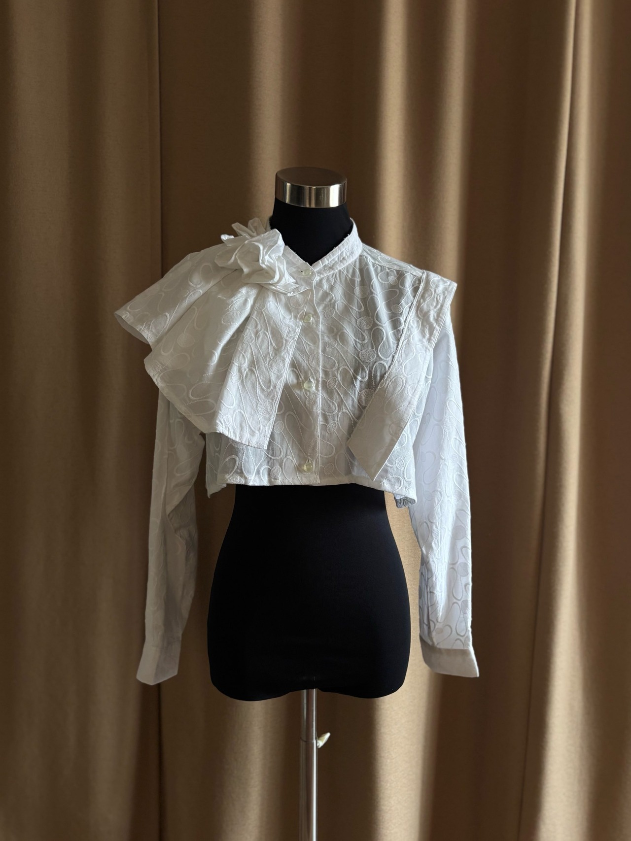 jacquard pattern frill remake shirt-4887-9