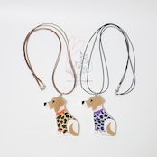 いぬさんアクリル製　ペンダントブローチ　2way　首輪オレンジ／首輪パープル
