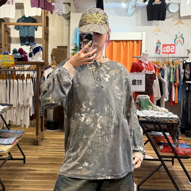 【USED】USA製 リアルツリー ヘンリーネックロンT