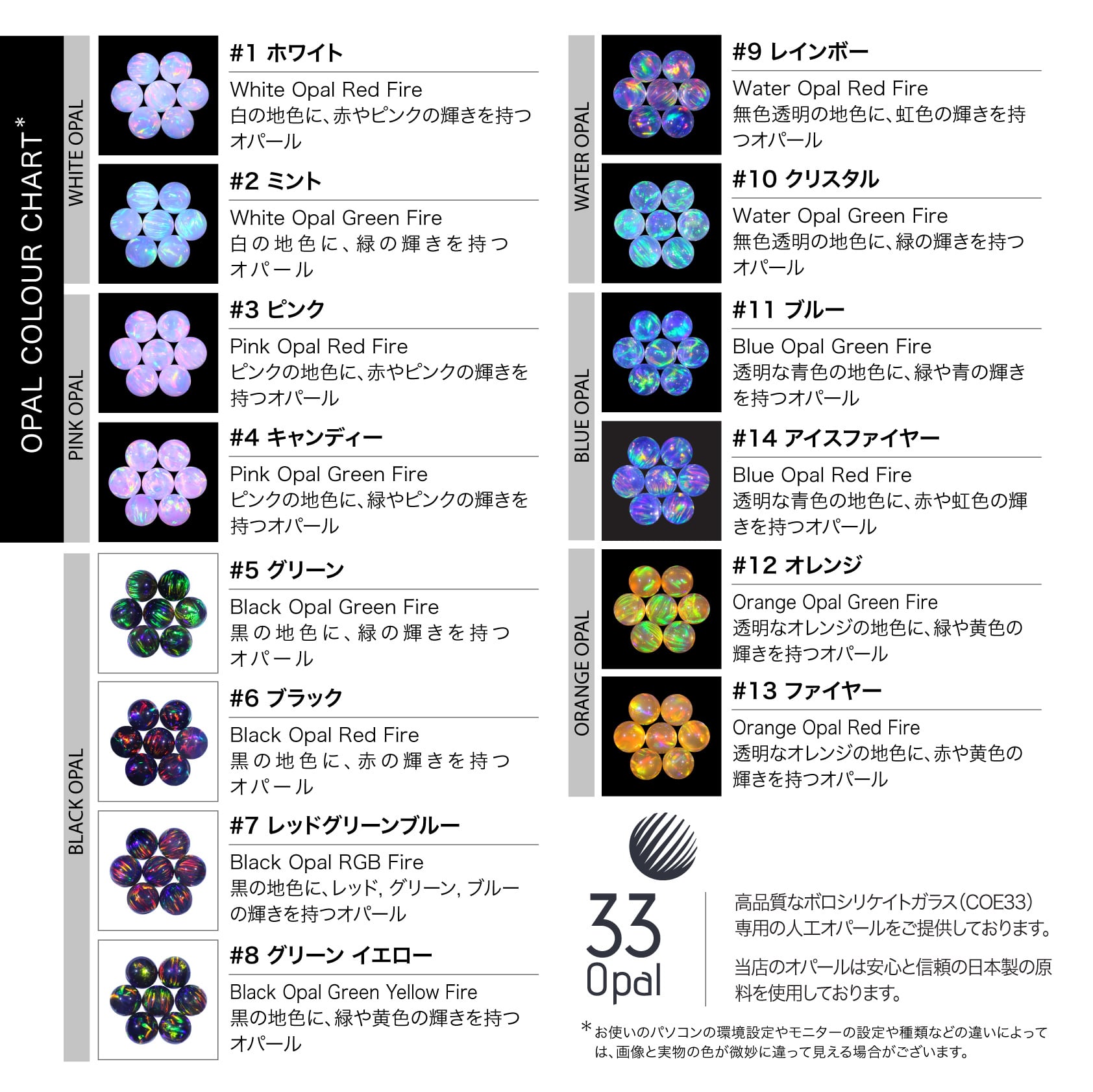 直径3mm ファイヤー 球体人工オパール1個 - 耐熱ガラス / ボロ