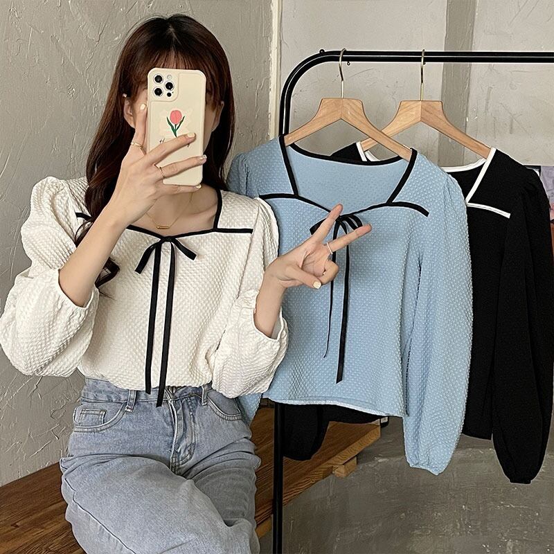 スリーブシャツ カラーレーストップス ロング スクウェア YY-ファッション8689729769