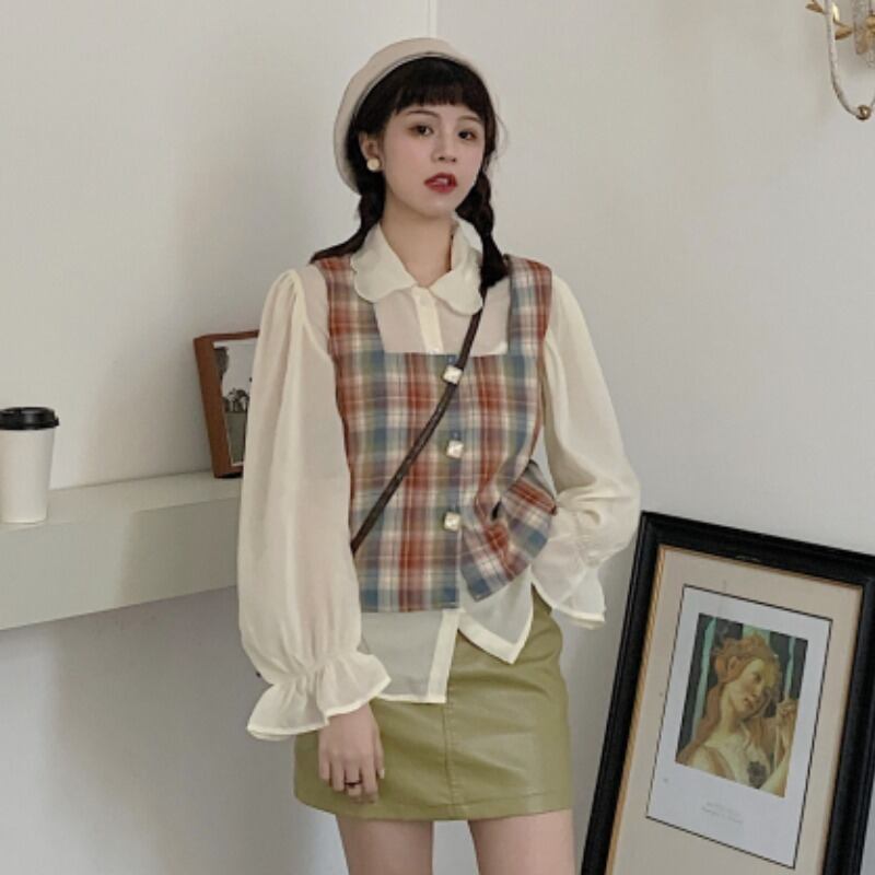 スプリングスタイル格子柄シャツ スカート レザー 春物 YY-ファッション24368924581