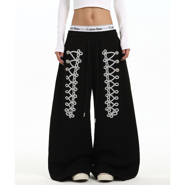 ミリタリーブレードデザインワイドスウェットパンツ 2col R02498