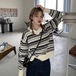 ✞ストライプジャカードVネックニットプルオーバー ブラウス セーター 大人女子☆ ロング レトロ ✞ゴスロリ SM ミリ 甘ロリ クラロリ 和ロリ エレガント 黒ロリ 姫ロリ 華ロリ BB-BB25330605268