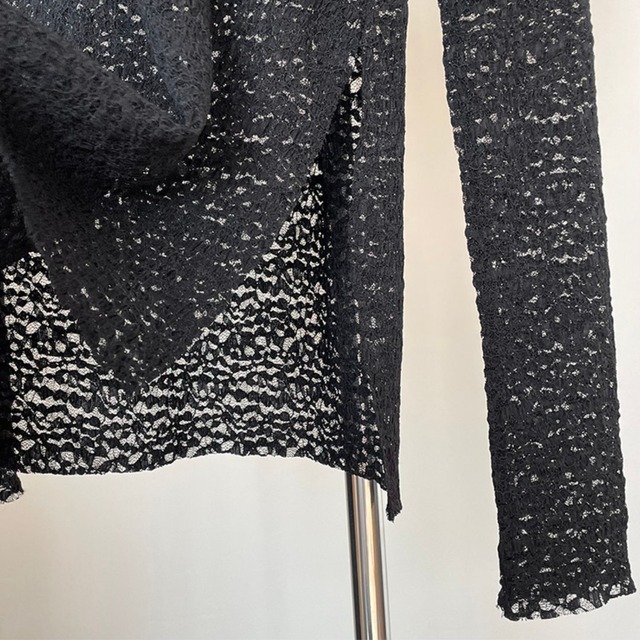 side-slit sheer crew neck top L0138