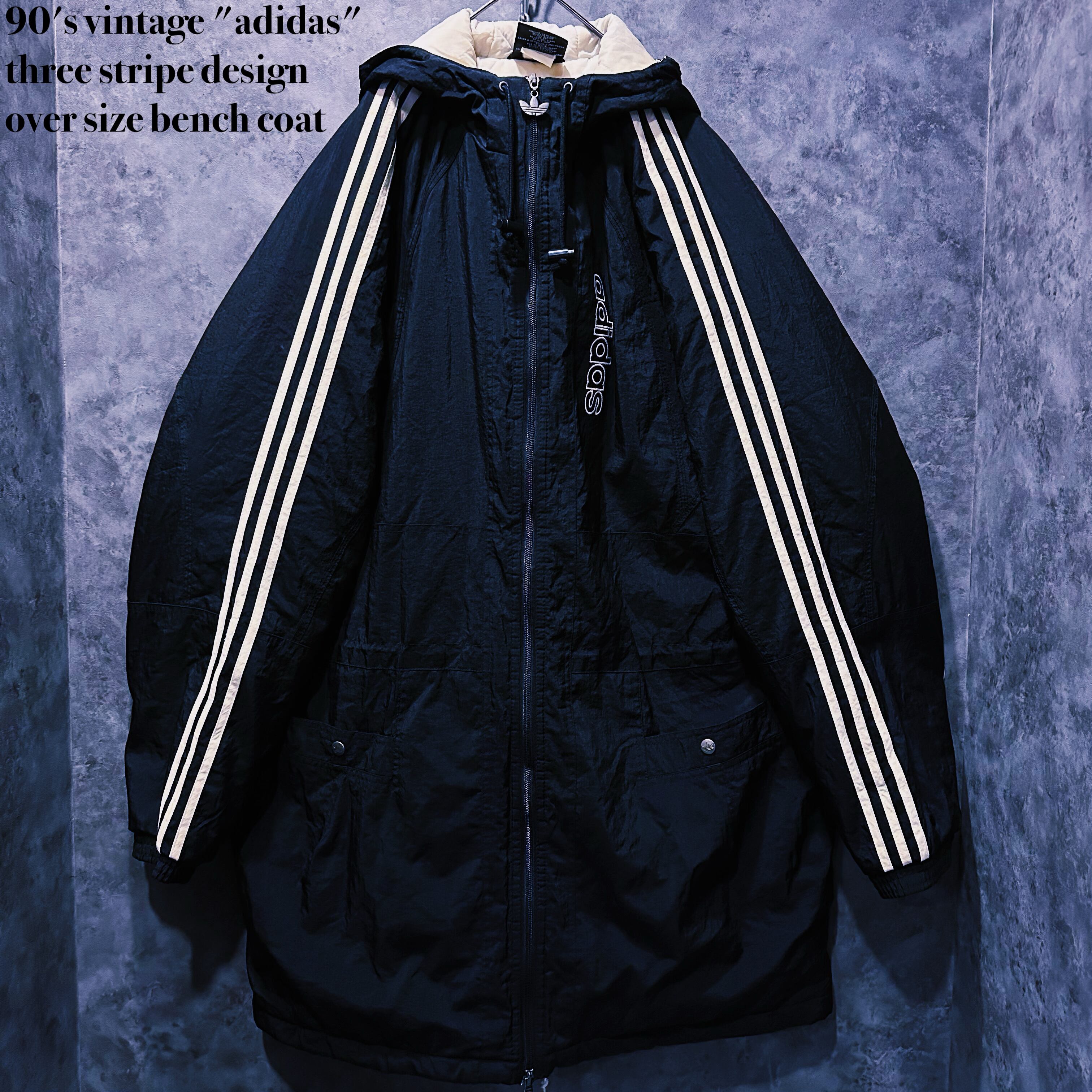 【doppio】90's vintage "adidas" three stripe design over size bench coat