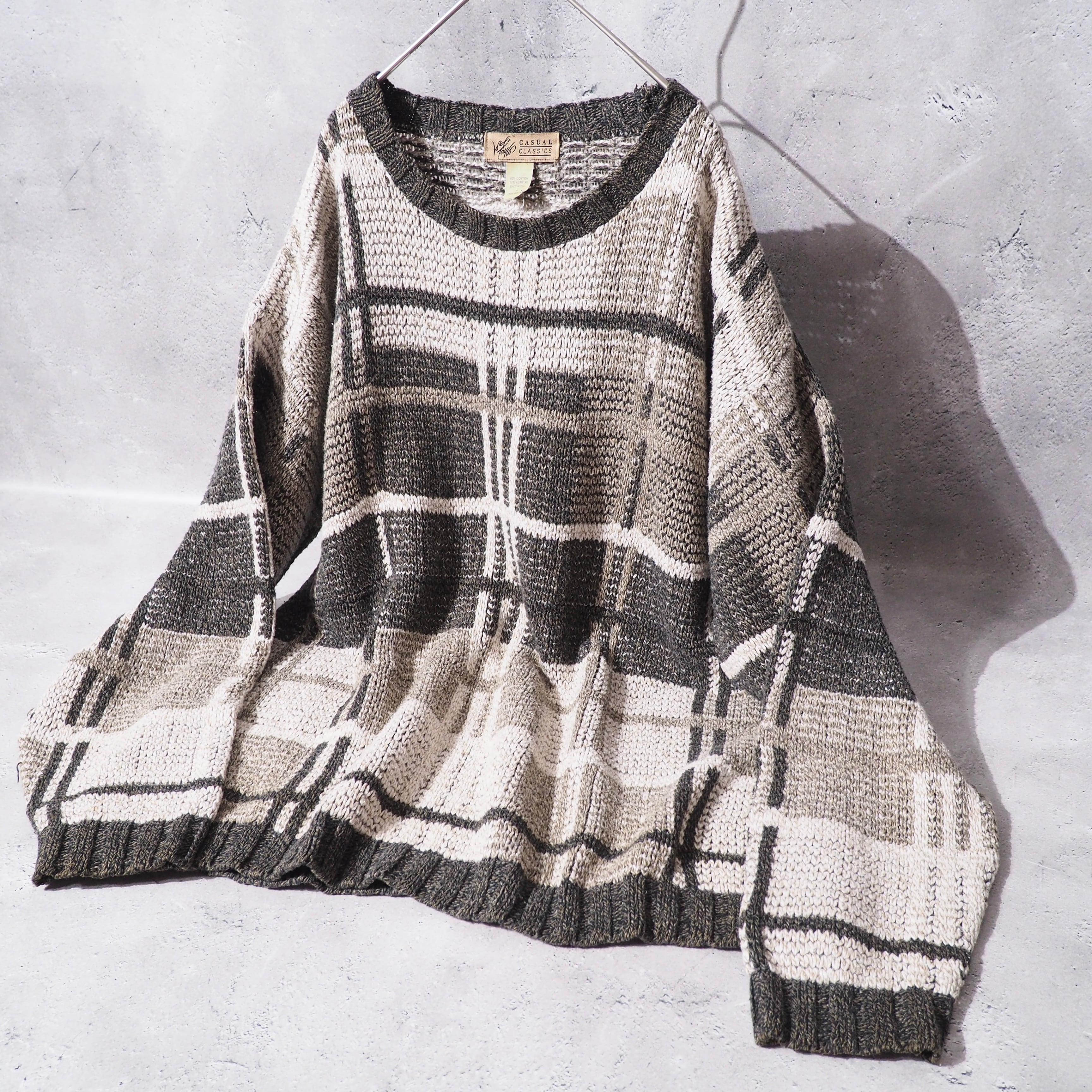 1990s " Made in USA " Block check pattern vintage loose knit