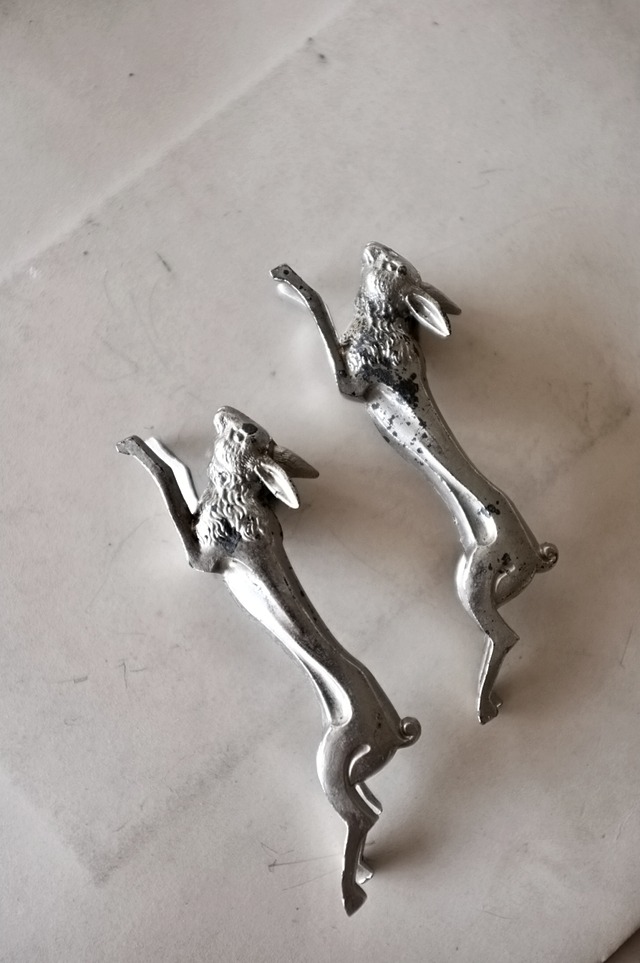 30s フランス 黙想する動物たちとアールデコ的カトラリーレスト うさぎさんb アンティーク