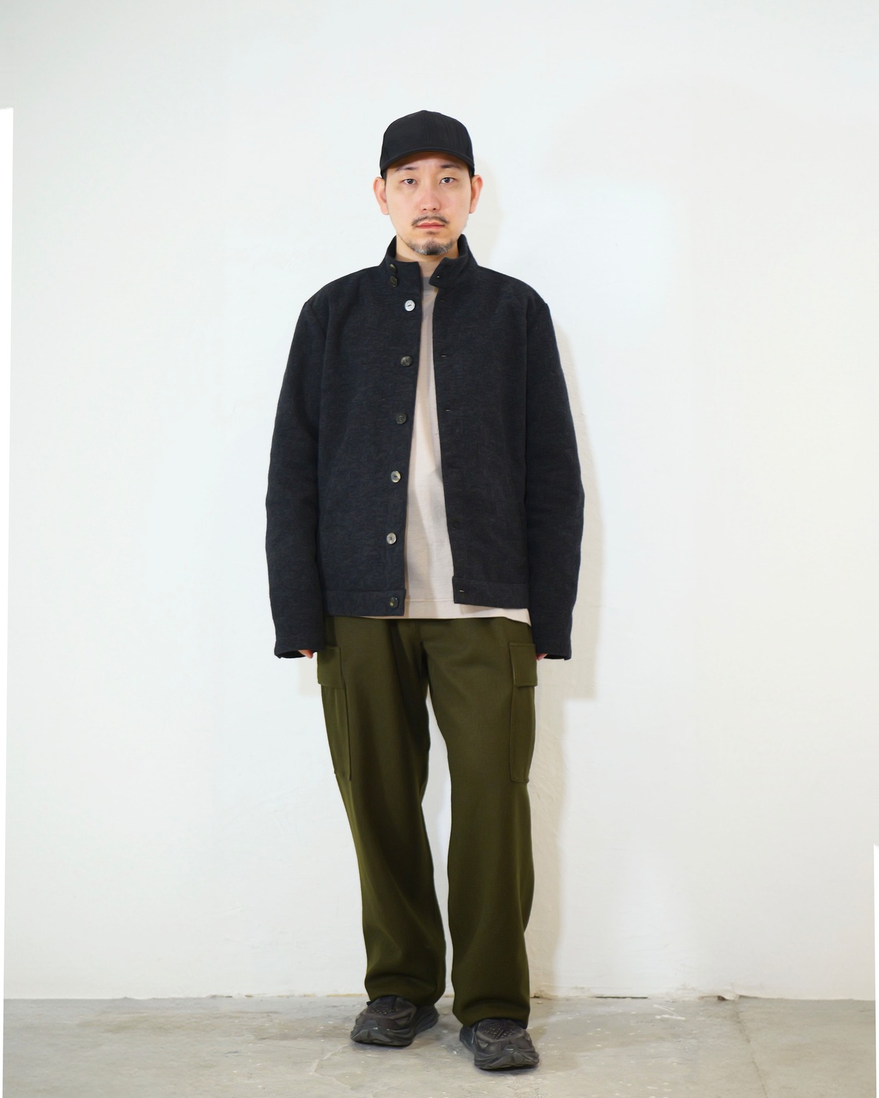 kujaku - Box Silhouette Wool Jacket :Black|二重織り/裏起毛“表使い”/バイオウォッシュ