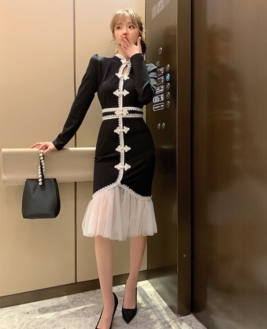 ロング丈ワンピース カジュアルワンピース レディースファション チャイナ風ワンピース 普段着 デート 女子会 プレゼント 通勤 S M L 長袖 文芸的 合わせやすい ラウンドネック ブラック 黒い フィッシュテール Elegant ロング丈ワンピース カジュアルワンピース レディースファション チャイナ風ワンピース 普段着 デート 女子会 プレゼント 通勤 S M L 長袖 文芸的 合わせやすい ラウンドネック ブラック 黒い フィッシュテール Elegant