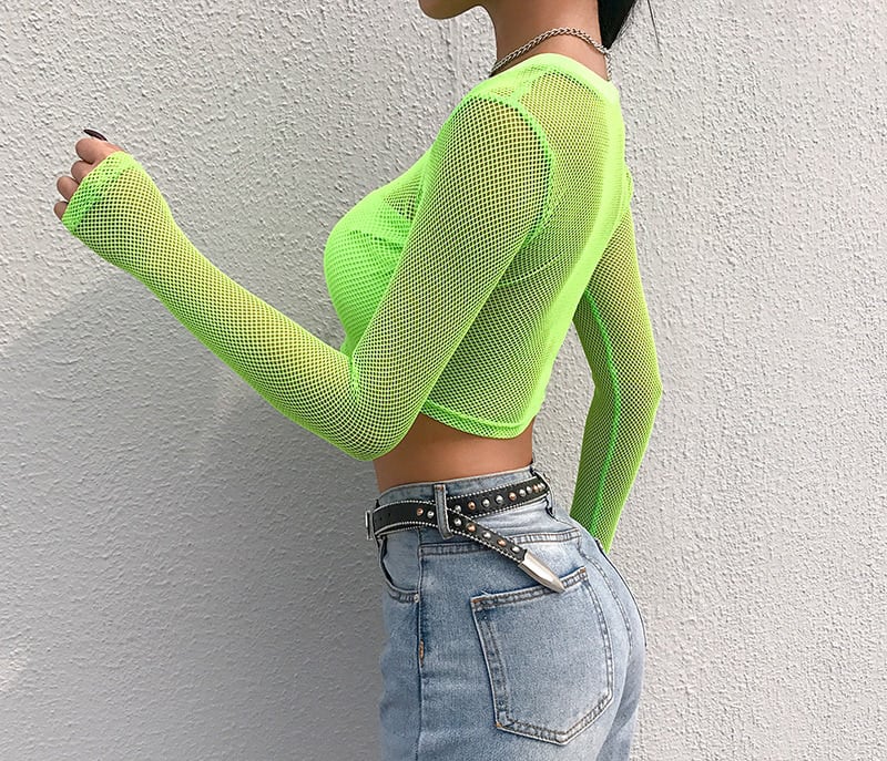 ネオンイエロー メッシュネットトップス ネオンカラー 蛍光 ダンス