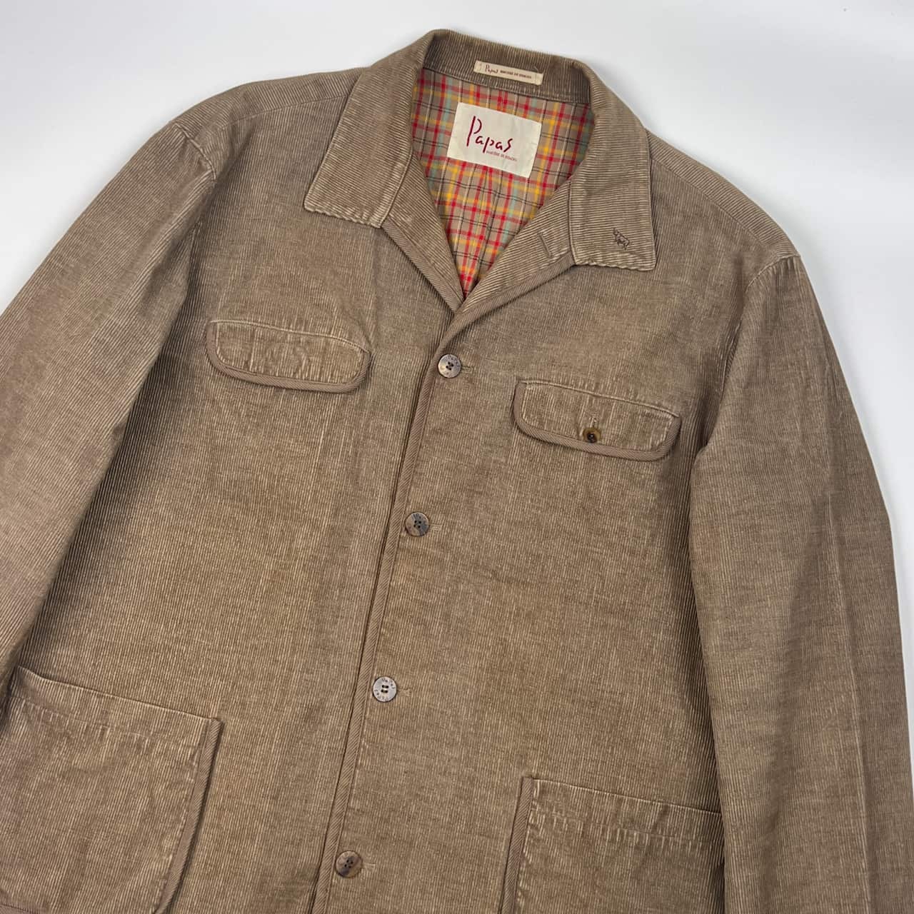 Papas パパス 裏チェック コーデュロイ カバーオール ジャケット L/ベージュ系 メンズ